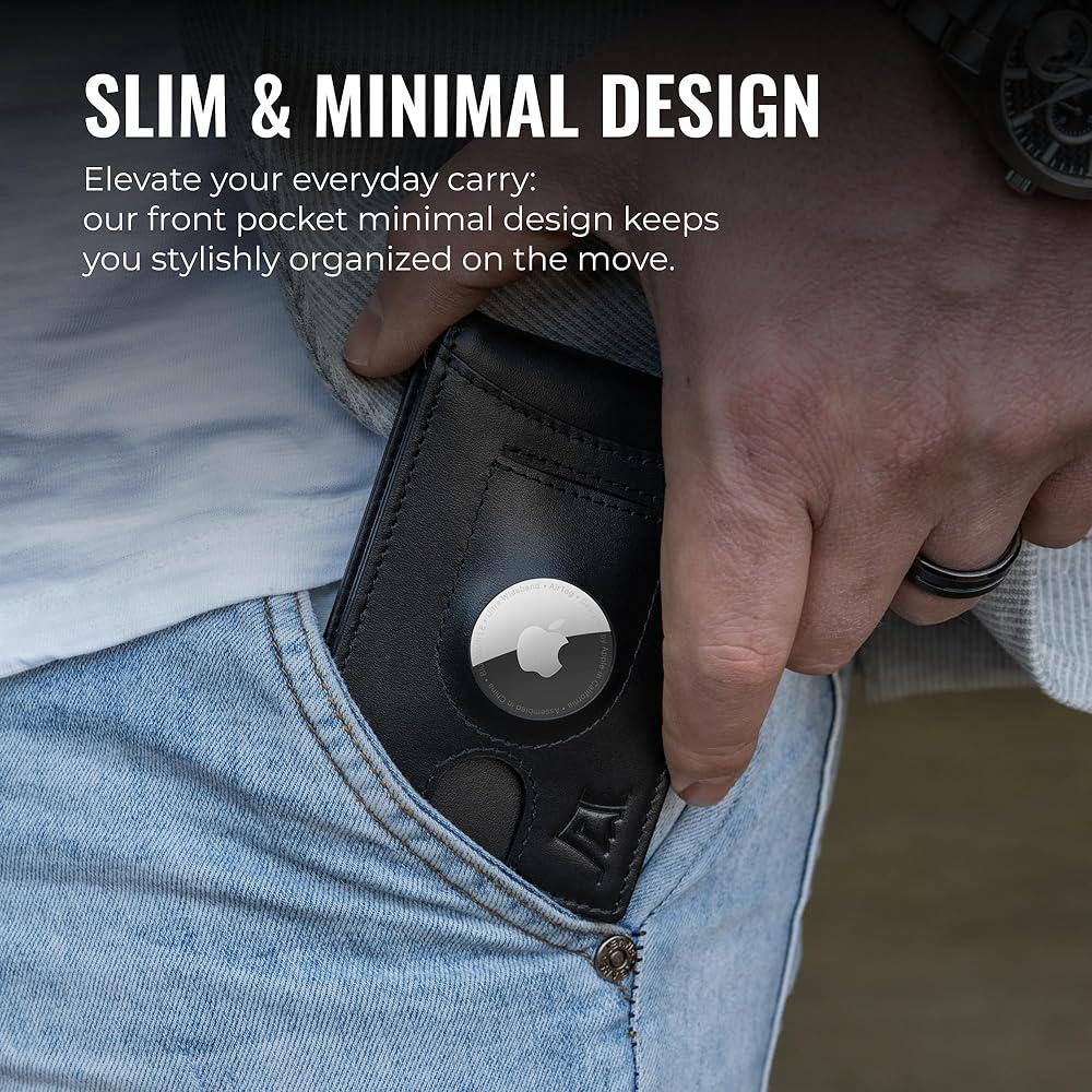 Smart AirTag Leather Wallet for Men – Slim RFID Blocking Card Holder with Tracker Slot