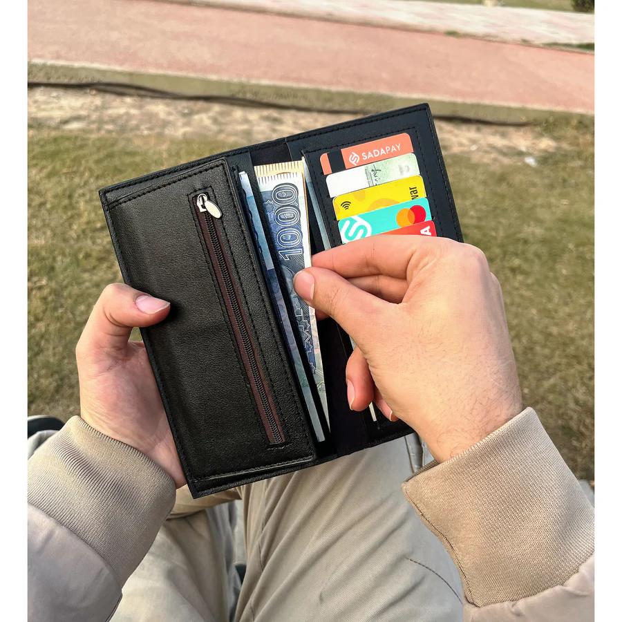 Premium Long Leather Wallet for Men – Slim Luxury Checkbook Style Black Wallet