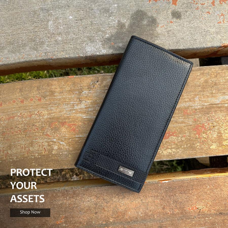 Premium Long Leather Wallet for Men – Slim Luxury Checkbook Style Black Wallet