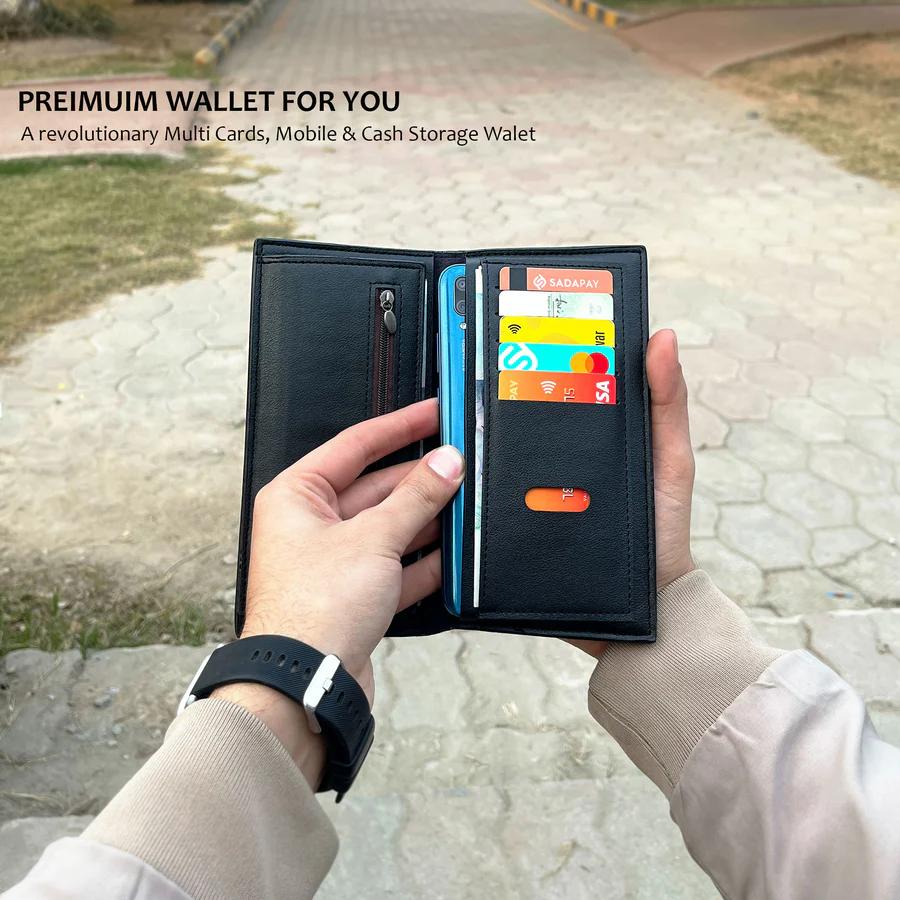 Premium Long Leather Wallet for Men – Slim Luxury Checkbook Style Black Wallet