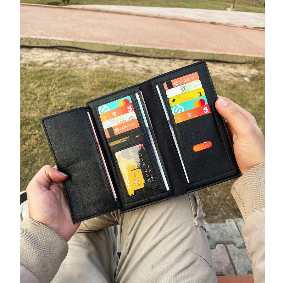 Premium Long Leather Wallet for Men – Slim Luxury Checkbook Style Black Wallet