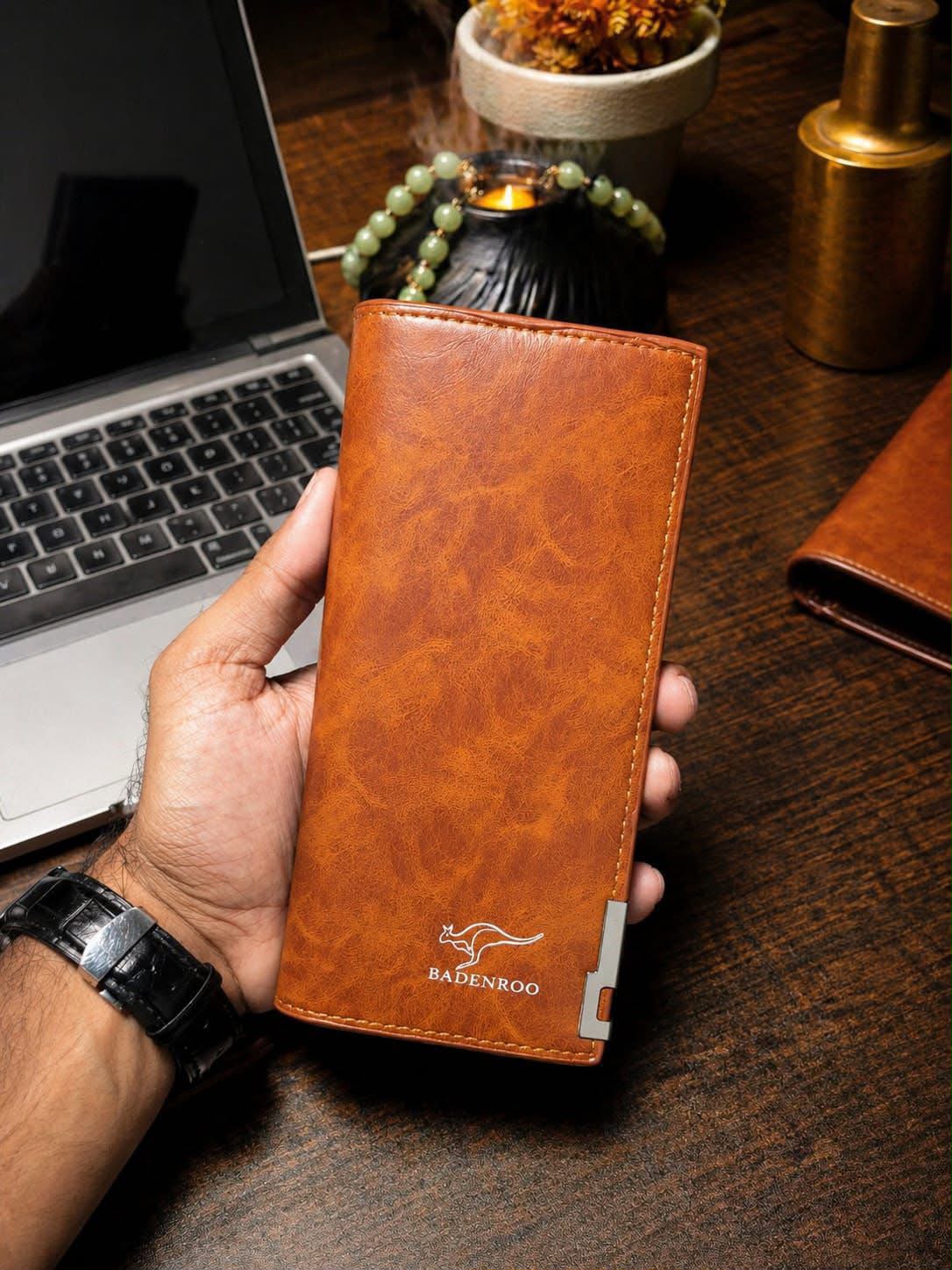 BADENROO Premium Vintage Leather Long Wallet for Men (allow open)