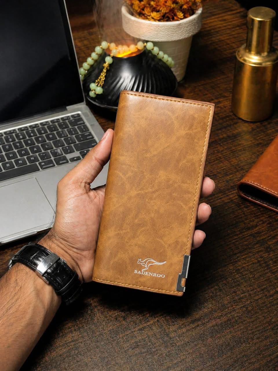 BADENROO Premium Vintage Leather Long Wallet for Men (allow open)