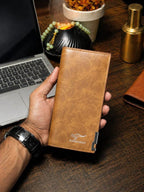 BADENROO Premium Vintage Leather Long Wallet for Men (allow open)
